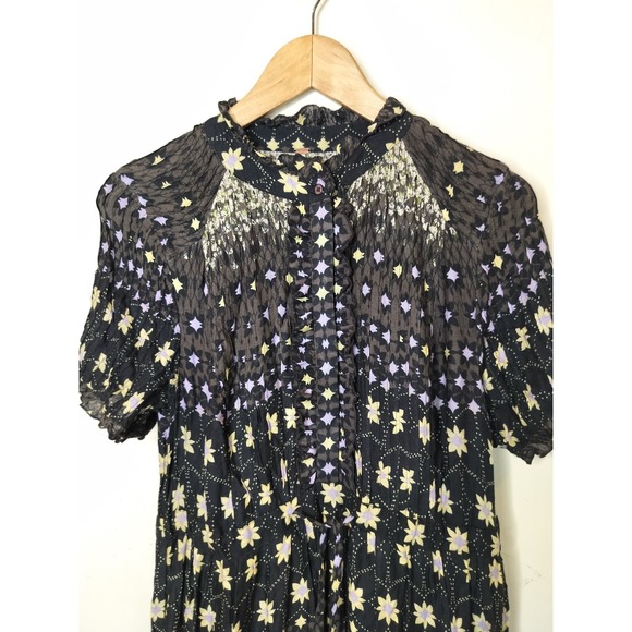 Free People Rare Feelings Pleated Maxi Dress Floral Tasseled - Picture 7 of 12